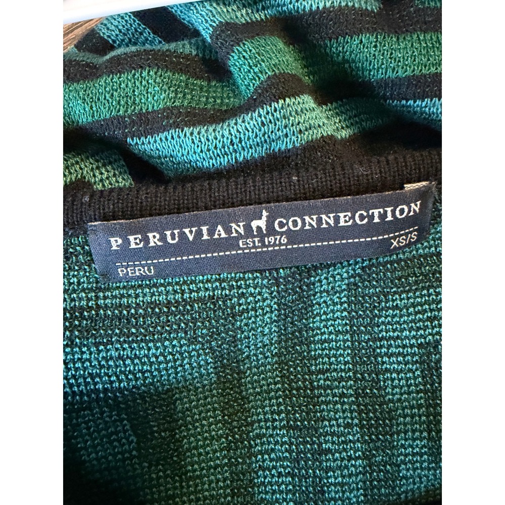 Peruvian Connection Green Geometric Pima Cotton Knit Sweater Top XS/S - Picture 3 of 5